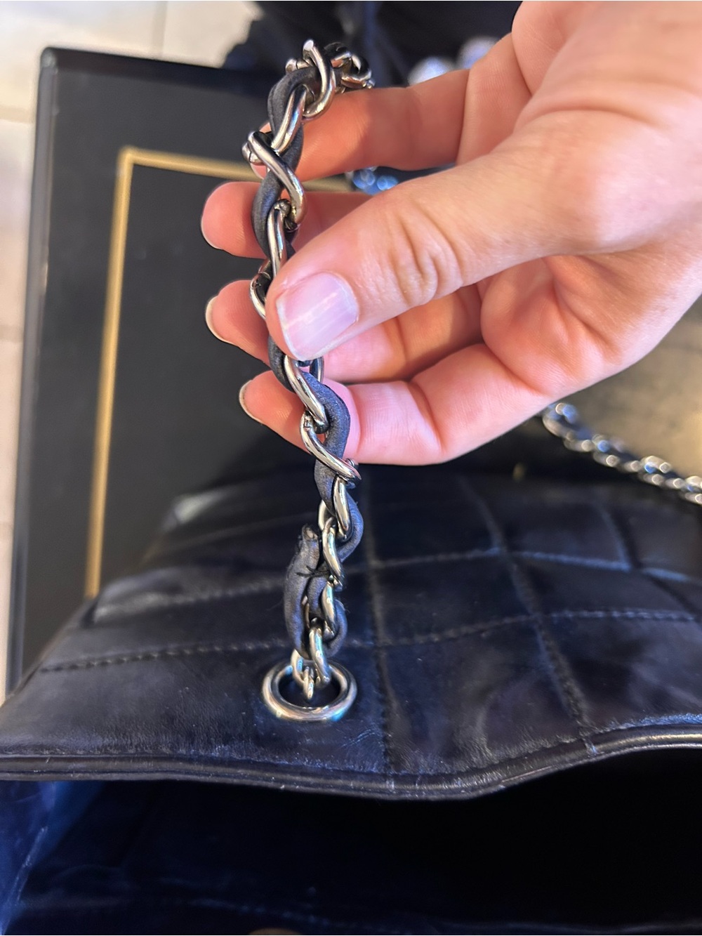 CHANEL Black Quilted Leather Shoulder Tote with Silver Chain - Picture 3 of 16